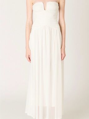 Strapless White Maxi Dress with Notch Neckline